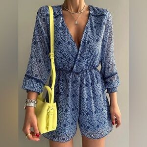 Zara Blue Patterned Jumpsuit